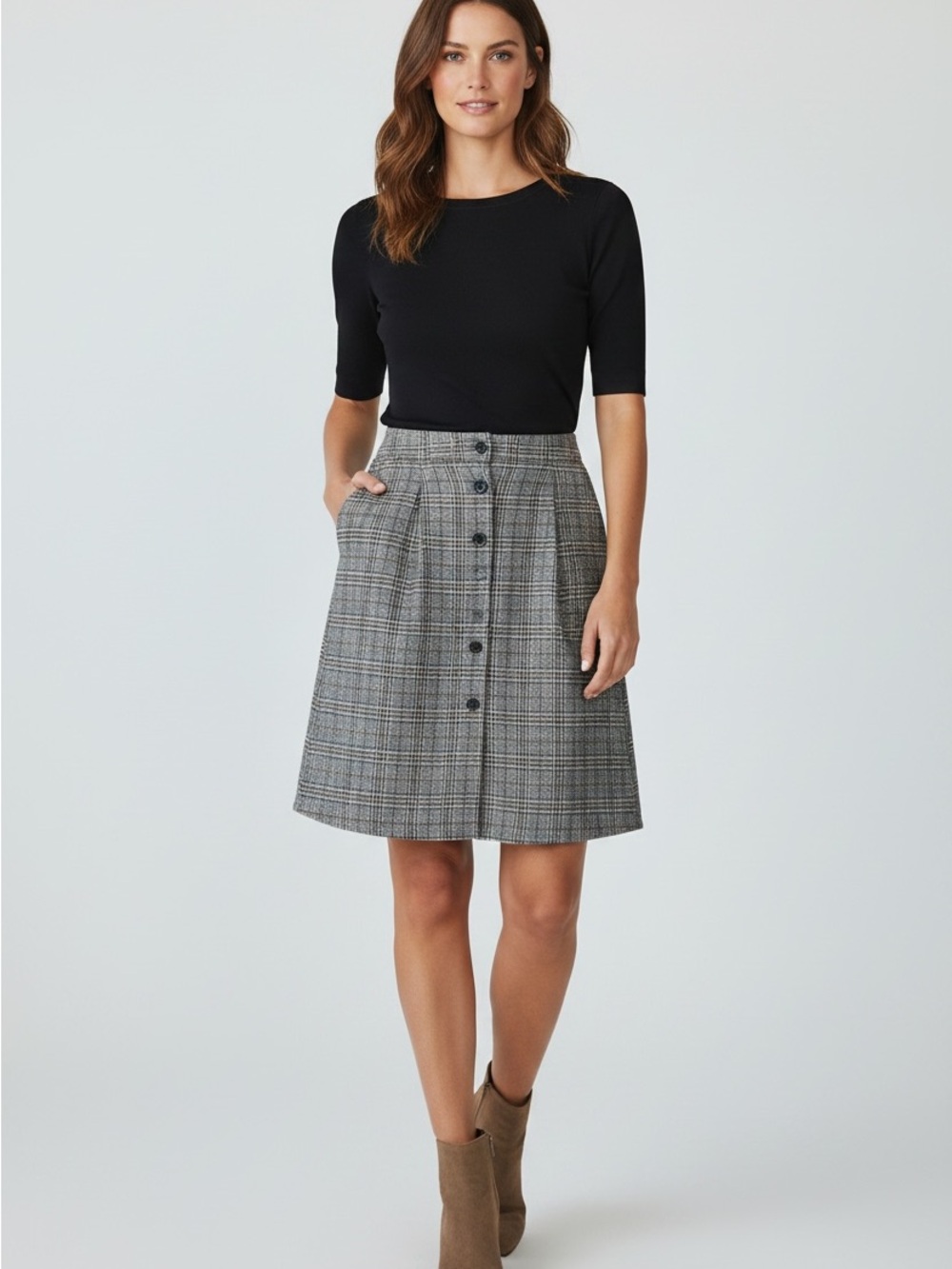 Faith and Joy womens Classic Plaid Button-Front Skirt Gray size xs